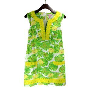 Lilly Pulitzer Women's Green Yellow White Size 0 Palm Leaf and Frog Print Dress